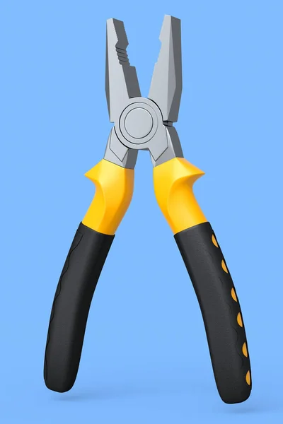 Pinces à outils à main jaunes pour réparation et installation sur fond bleu — Photo