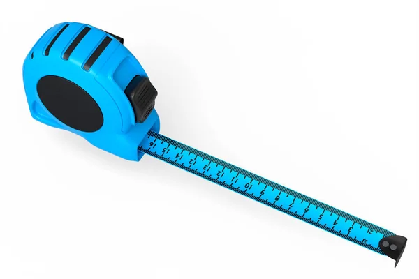 Blue carpenter measuring tape isolated on white with imperial units scale. — Stok fotoğraf