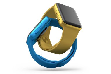 Beyaz arkaplanda izole edilmiş gümüş akıllı saat veya fitness izleyici seti.
