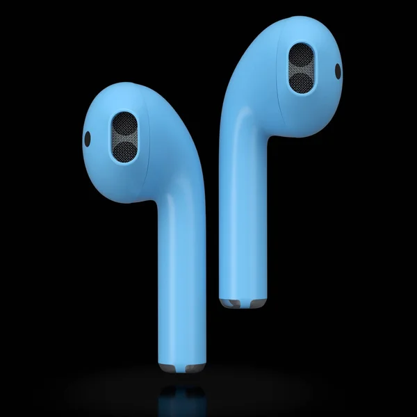 Беспроводные Bluetooth голубые наушники изолированы на черном фоне — стоковое фото