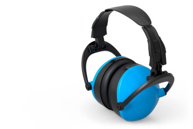 Beyaz arka planda izole edilmiş koruyucu mavi kulaklıklar.