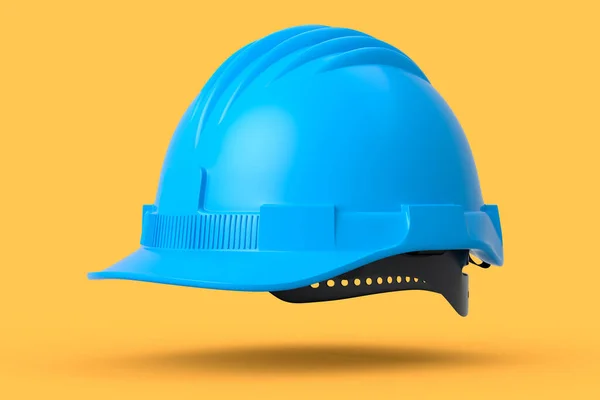 노란 배경에 분리 된 파란색 안전모나 단단 한 모자 — 스톡 사진
