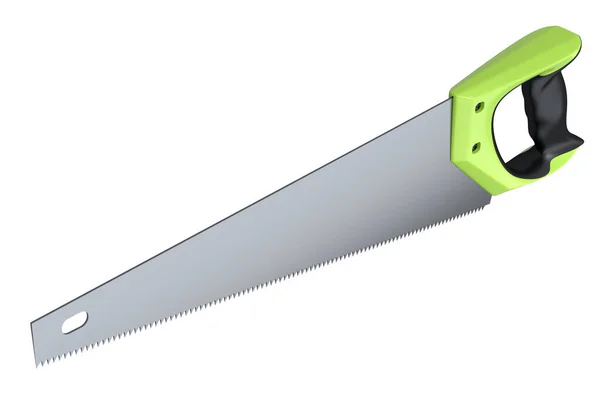 Χειροπρίονο με σκληρυμένα δόντια που απομονώνονται στο λευκό. Εργαλείο για ξυλουργική εργασία — Φωτογραφία Αρχείου