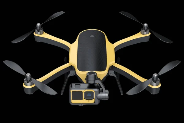 Fotocamere Volanti Video Drone Quadricottero Con Action Camera Isolato Sfondo — Foto Stock