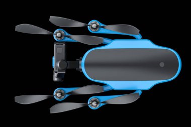 Siyah üzerine izole hareket kamera ile uçan fotoğraf ve video drone veya dörtlü helikopter