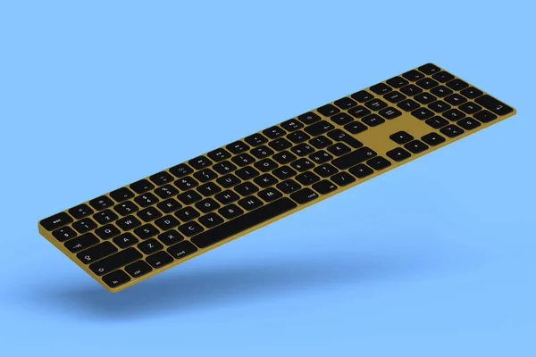 Moderne Computer Tastatur Aus Gold Mit Ziffernblock Auf Blauem Hintergrund — Stockfoto