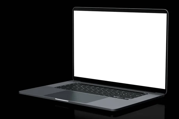 Laptop Alumínio Realista Com Tela Branca Vazia Isolada Fundo Preto Fotos De Bancos De Imagens Sem Royalties
