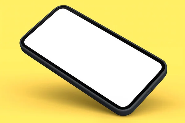 Smartphone Preto Realista Com Tela Branca Branco Isolado Fundo Amarelo — Fotografia de Stock