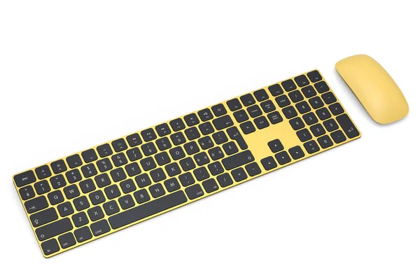 Moderne Gold Aluminium Computertastatur Mit Ziffernblock Und Maus Isoliert Auf — Stockfoto