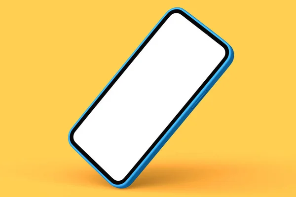 Realistické Modré Smartphone Prázdnou Bílou Obrazovkou Izolované Oranžovém Pozadí Vykreslování — Stock fotografie