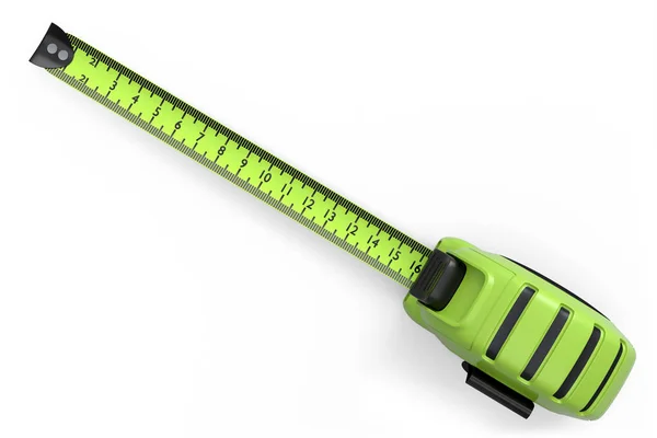 Green Carpenter Measuring Tape Isolated White Background Imperial Units Scale — Stock Photo, Image