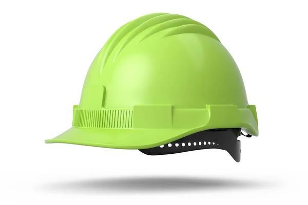 绿色安全帽或硬帽 白色背景隔离 头盔和手工工具的3D渲染和说明 — 图库照片