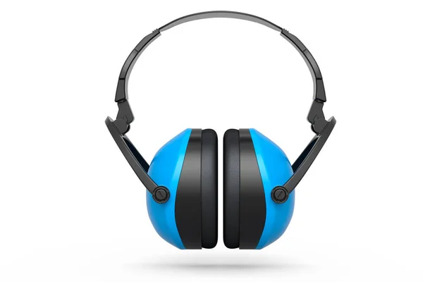蓝色防护耳机围巾隔离在白色背景上 修理和建造工具的3D渲染和说明 — 图库照片