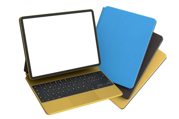 Beyaz Arkaplanda Klavye Boş Ekran Izole Edilmiş Bilgisayar Tabletleri Yaratıcı — Stok fotoğraf