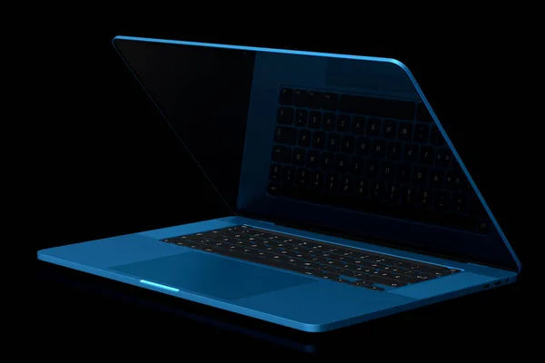 Realistische Blauwe Aluminium Laptop Met Leeg Wit Scherm Geïsoleerd Zwarte — Stockfoto