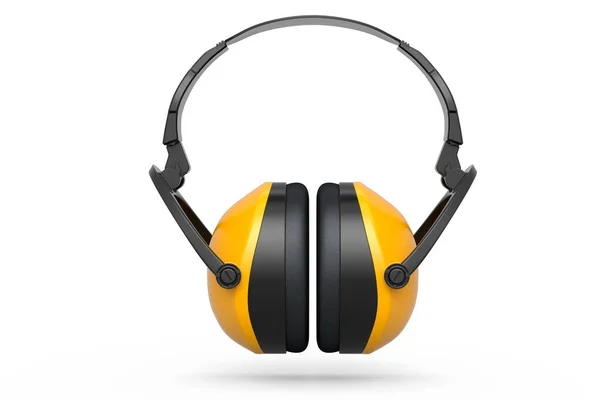 Gelbe Kopfhörer Schutzhüllen Isoliert Auf Weißem Hintergrund Rendering Und Illustration — Stockfoto