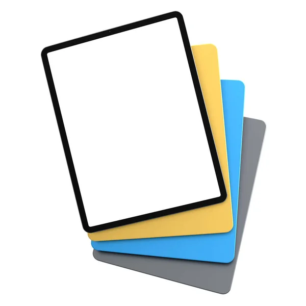 Set Tablet Computer Con Custodia Schermo Bianco Isolato Sfondo Bianco — Foto Stock