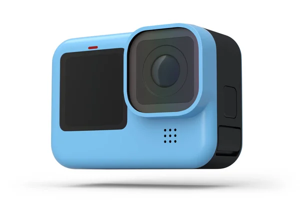 Foto Video Lichtgewicht Blauwe Action Camera Met Display Witte Achtergrond — Stockfoto