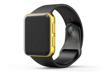 Beyaz arkaplanda paslanmaz altın akıllı saat veya fitness izleyicisi izole.