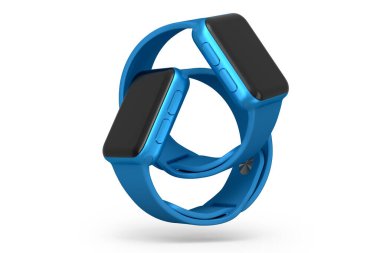 Beyaz arkaplanda izole edilmiş gümüş akıllı saat veya fitness izleyici seti.