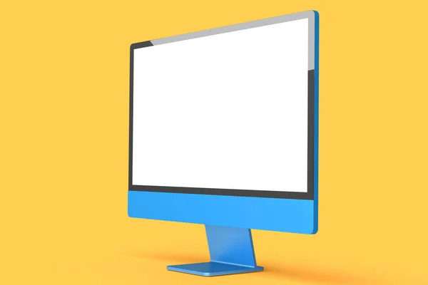 Tela azul do computador com teclado e mouse isolados em laranja — Fotografia de Stock