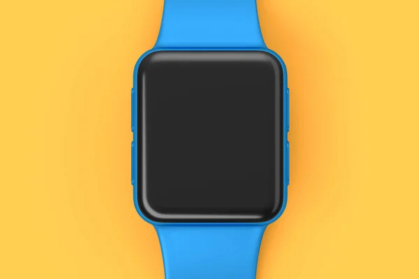 Paslanmaz mavi akıllı saat veya turuncu arkaplanda izole edilmiş fitness izleyici. — Stok fotoğraf