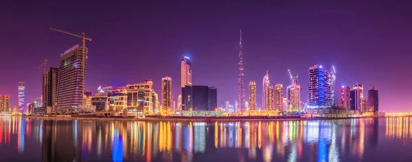 Stadsbild Dubai Och Panoramautsikt Över Business Bay Med Reflektion Skyskrapor — Stockfoto