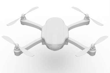 Uçan fotoğraf ve video drone veya dörtlü helikopter beyaz arkaplanda izole edildi