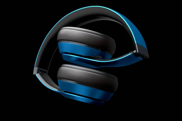 专业游戏耳机隔离在黑色背景 过度耳机的3D渲染和音乐设备的概念 — 图库照片