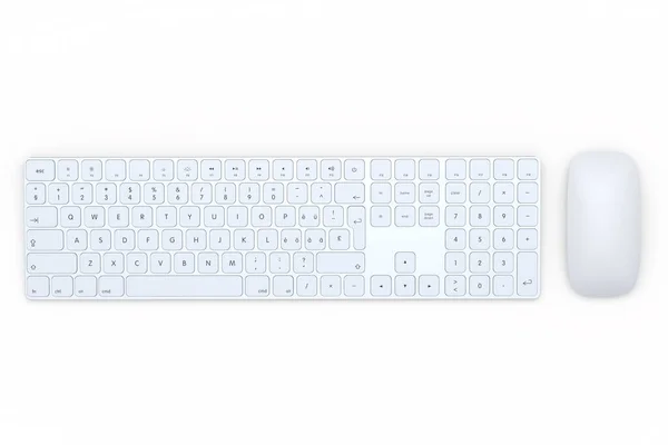 Clavier Moderne Aluminium Avec Numpad Souris Isolé Sur Fond Blanc — Photo