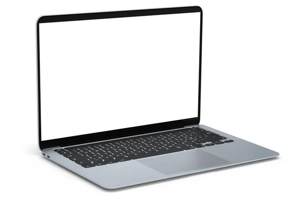 Realistic Aluminum Laptop Empty White Screen Display Isolated White Background — Stock Photo, Image