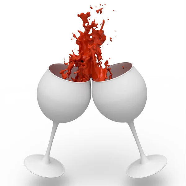 Weingläser Mit Rotweinspritzern Aus Flüssigkeit Isoliert Auf Weißem Monochromen Hintergrund — Stockfoto