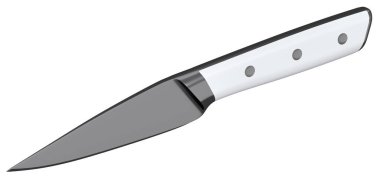 Şefin mutfak bıçağı beyaz arka planda izole edilmiş ahşap saplı. 3 boyutlu kasap bıçağı ya da profesyonel mutfak aletleri.