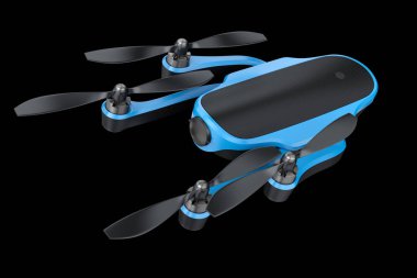 Siyah üzerine izole hareket kamera ile uçan fotoğraf ve video drone veya dörtlü helikopter