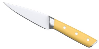 Şefin mutfak bıçağı beyaz arka planda izole edilmiş ahşap saplı. 3 boyutlu kasap bıçağı ya da profesyonel mutfak aletleri.