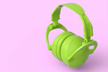 Pembe monokrom arka planda izole edilmiş koruyucu kulaklıklar. Tamir ve inşa etmek için kullanılan aracın 3d görüntülenmesi ve çizimi