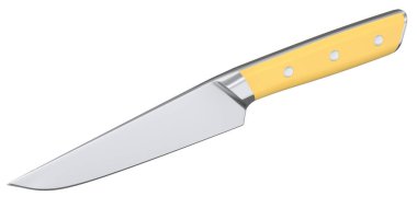 Şefin mutfak bıçağı beyaz arka planda izole edilmiş ahşap saplı. 3 boyutlu kasap bıçağı ya da profesyonel mutfak aletleri.