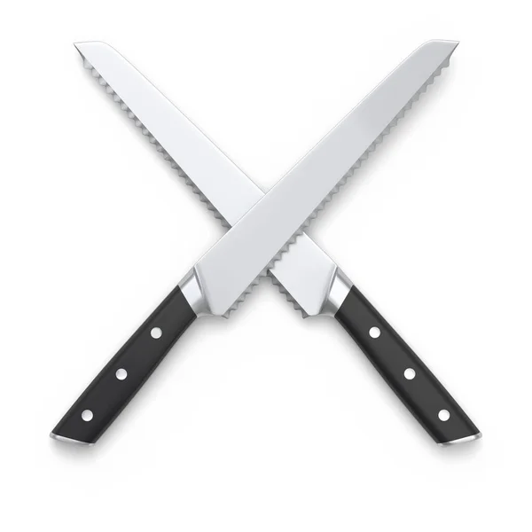 白い背景に木製のハンドルでシェフのキッチンナイフのセット 肉屋のナイフやプロの台所用品の3Dレンダリング — ストック写真