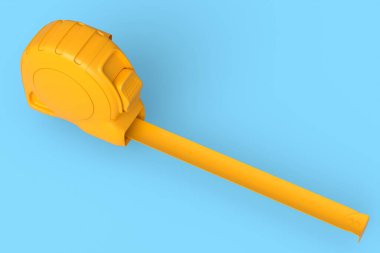 Sarı marangoz, mavi tek renkli arka planda izole edilmiş ve imparatorluk birimleri ölçeğinde. Tamir ve inşa etmek için kullanılan aracın 3d görüntülenmesi ve çizimi