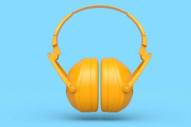 Mavi tek renkli arka planda izole edilmiş koruyucu kulaklıklar. Tamir ve inşa etmek için kullanılan aracın 3d görüntülenmesi ve çizimi