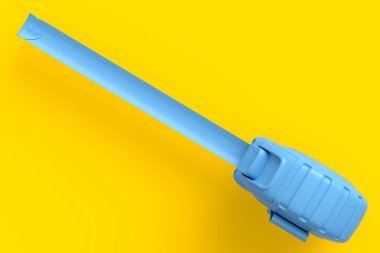 Marangoz, imparatorluk birimleriyle sarı monokrom arka planda şerit ölçüyor.