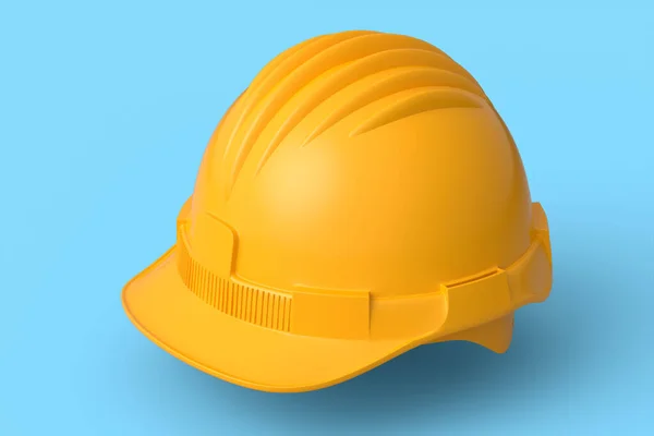 Желтый Защитный Шлем Жесткая Крышка Изолированы Синем Монохромном Фоне Рендеринг — стоковое фото