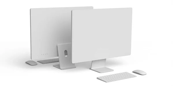 Wyświetlacz Ekranu Komputera Stacjonarnego Klawiaturą Myszą Izolowane Białym Tle Monochromatycznym — Zdjęcie stockowe