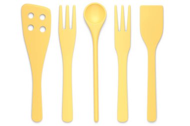 Ahşap mutfak aletleri, beyaz arka planda aletler ve ekipmanlar. Ev yapımı mutfak aletleri ve yemek pişirmek için aksesuarlar