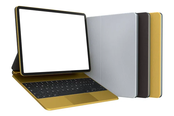 배경에는 키보드와 컴퓨터 태블릿 세트가 렌더링 개념의 크리에이티브 디자이너 컴팩트 — 스톡 사진