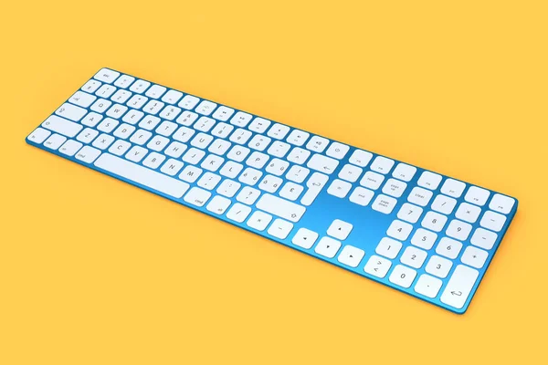 Moderne Blaue Aluminium Computertastatur Mit Ziffernblock Auf Orangefarbenem Hintergrund Rendering — Stockfoto