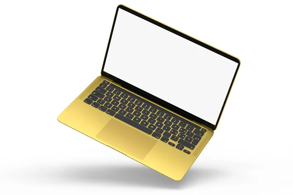 Realistic Gold Aluminum Laptop Empty White Screen Display Isolated White — Stock Photo, Image