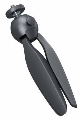 Beyaz arka planda izole edilmiş hızlı yayın plakalı fotoğraf ve video tripod. Profesyonel fotoğrafçılık ekipmanlarının 3B görüntülenmesi ve çizimi