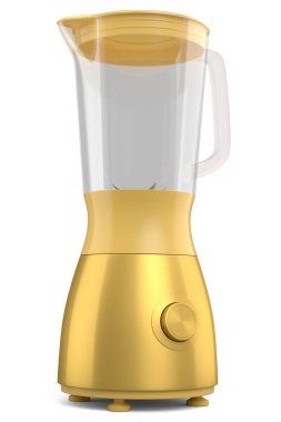 Beyaz arka planda izole edilmiş sağlıklı meyve püresi yapmak için elektrikli blender. Yemek pişirmek için 3D mutfak aleti