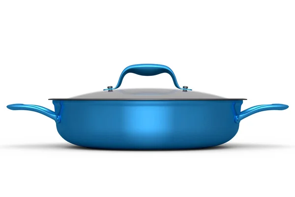白を背景にステンレススチール鍋とクロムメッキアルミ調理器具 非スティックキッチン用品の3Dレンダリング — ストック写真